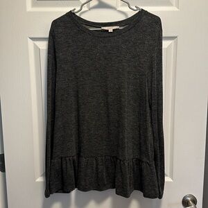 Loft Dark Gray Ruffle Bottom Long Sleeve Tee